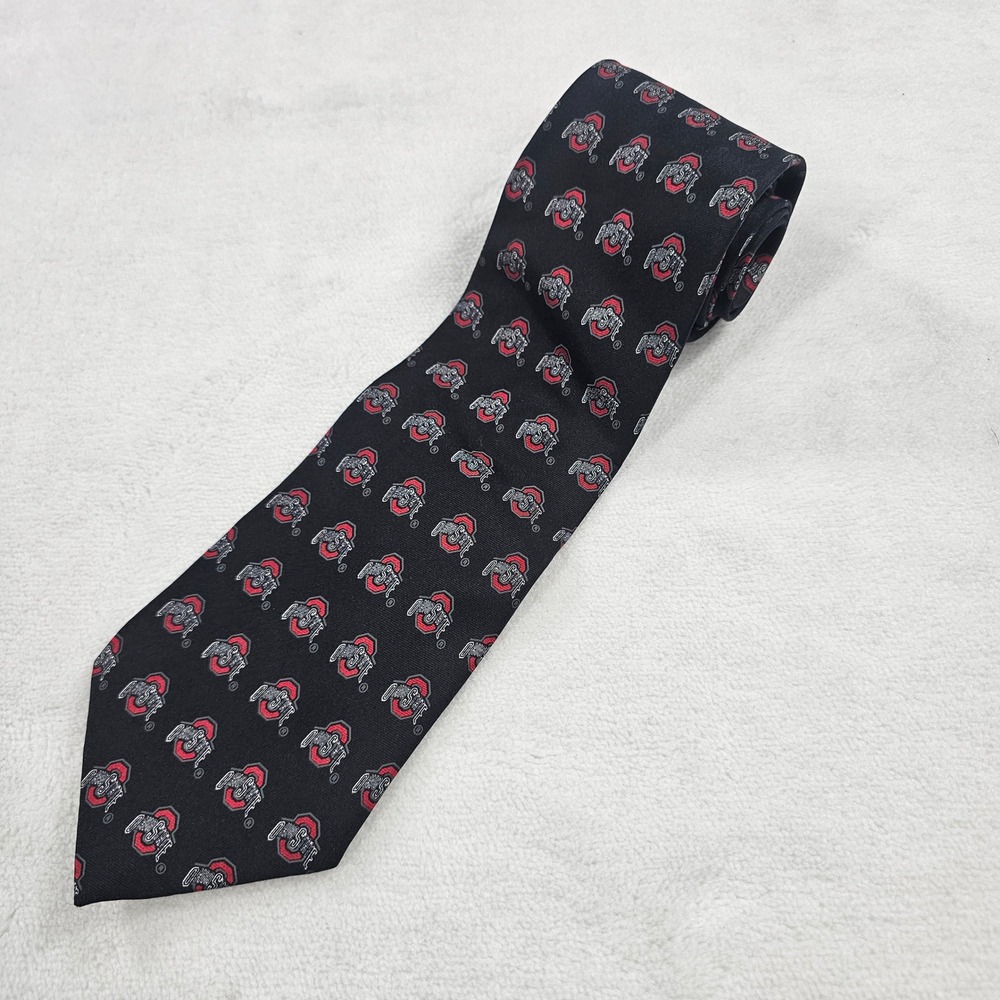 College Classics Necktie Mens OS Black Excellent Ohio State Buckeyes Silk Logo
